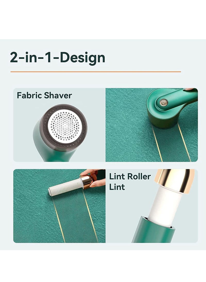 KASTWAVE - Fabric Shaver Fuzz Remover, Sweater Shaver, Electric Clothes Lint Remover Fabric Shaver 2 in 1 for Clothes Sweaters Sofas USB Lint Shaver with 2 Lint Rollers and 6-Leaf Blades(Green) - Image 1