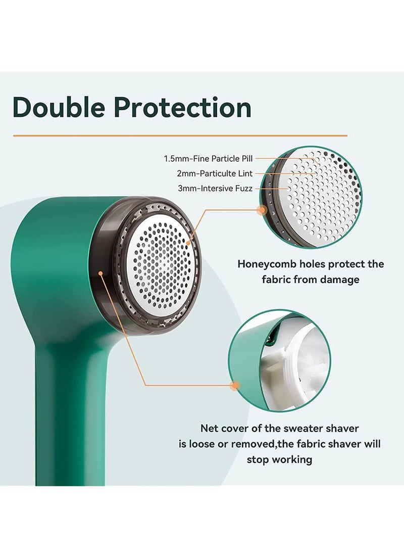 KASTWAVE - Fabric Shaver Fuzz Remover, Sweater Shaver, Electric Clothes Lint Remover Fabric Shaver 2 in 1 for Clothes Sweaters Sofas USB Lint Shaver with 2 Lint Rollers and 6-Leaf Blades(Green) - Image 1