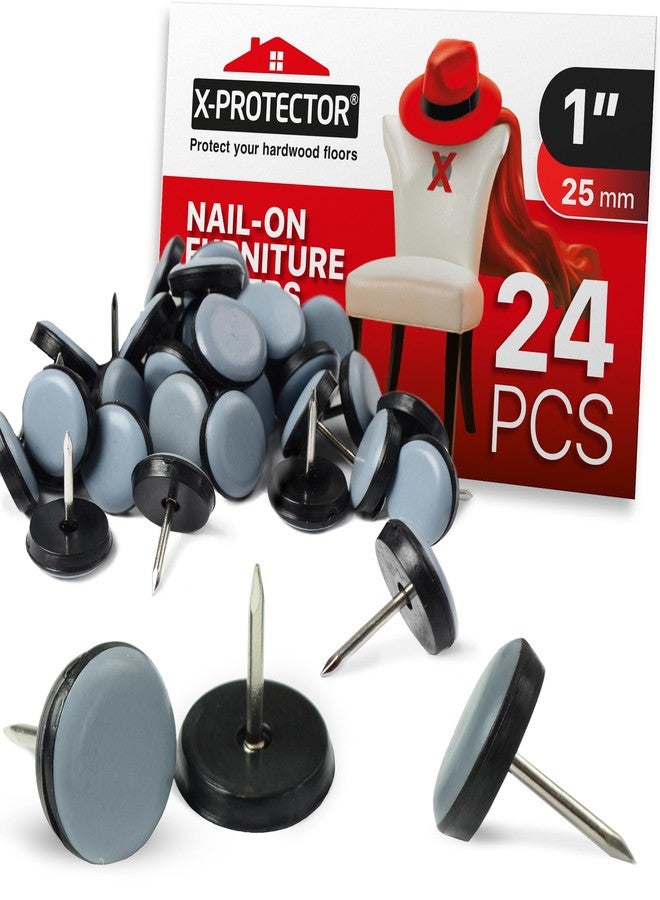 إكس-بروتيكتور منزلقات الكراسي X-Protector - منزلقات أثاث مقاس 1 بوصة، 24 قطعة - منزلقات كراسي رمادية اللون تُثبت بالمسامير - واقيات أرضيات ممتازة لأرجل الكراسي - انزلق بسهولة مع وسادات أرجل الكراسي التي تحمي أرضيتك! - Image 1