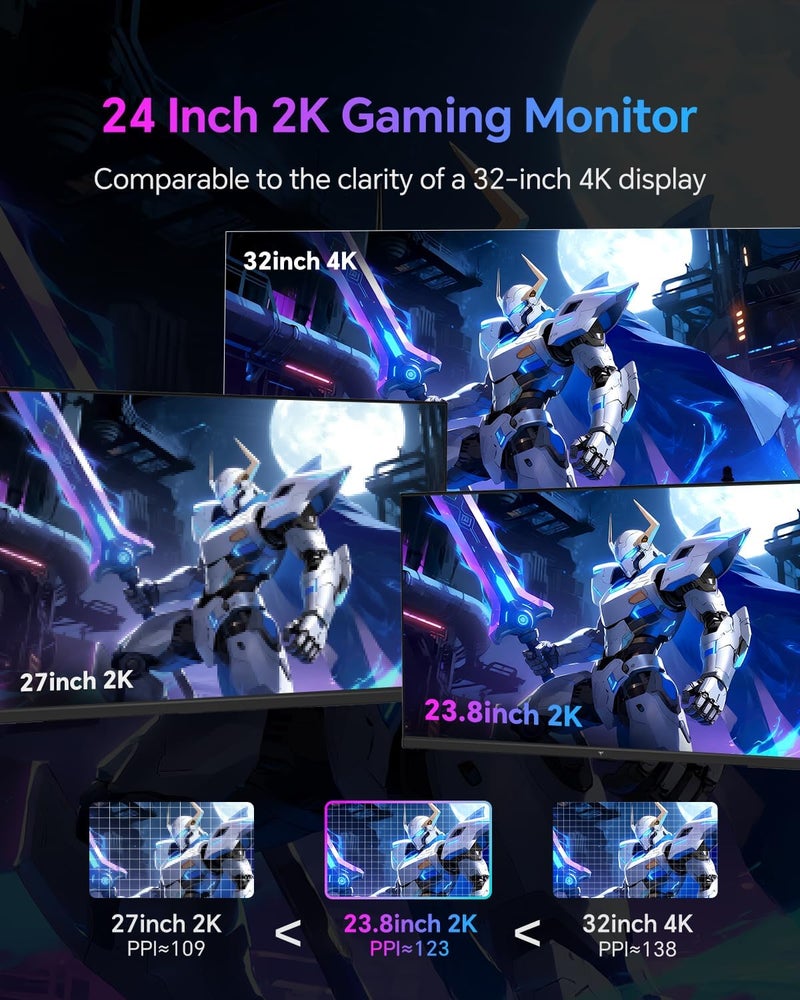 شاشة ألعاب KTC 24 بوصة 180 هرتز - شاشات كمبيوتر 2K 1440P، شاشة IPS سريعة مع HDR 400، مزامنة تكيفية، حتى 185 هرتز، HDMI 2.0 ومنفذ عرض 1.4، قابل لتعديل الارتفاع، حامل VESA، H24T7 - Image 2