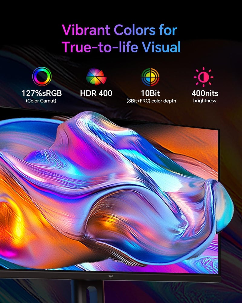 شاشة ألعاب KTC 24 بوصة 180 هرتز - شاشات كمبيوتر 2K 1440P، شاشة IPS سريعة مع HDR 400، مزامنة تكيفية، حتى 185 هرتز، HDMI 2.0 ومنفذ عرض 1.4، قابل لتعديل الارتفاع، حامل VESA، H24T7 - Image 5