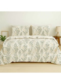 snooze Flat bed sheet set 3pcs,220*235 cm + 2 Free Pillowcases, Breeze green design  - Image 3