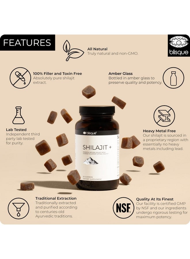 Blisque - (Slightly Bitter Pure Himalayan Organic Shilajit Resin Gummies Supplement | 52 Gummies | 26 Day Supply | Contains Organic Sugar - Image 3
