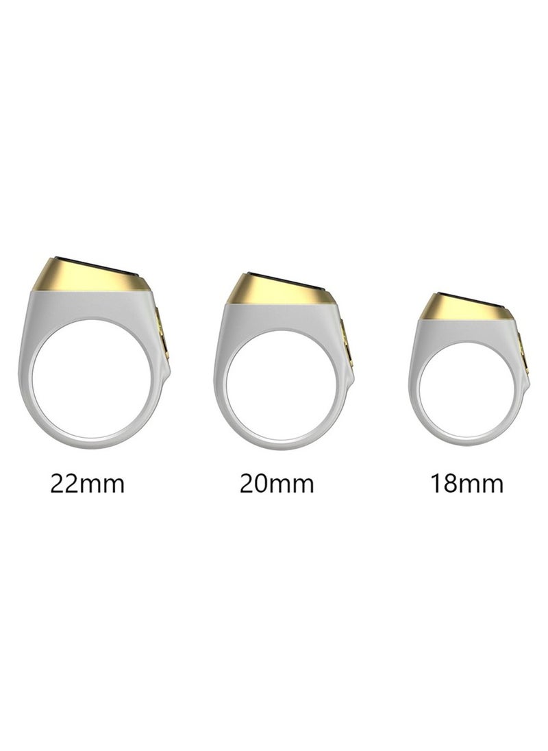 iQIBLA Smart Tasbih Zikr Ring, Muslim 5 Daily Prayer times Notifications reminder with OLED display, Tasbih Counter that links for iQibla app, Waterproof, Size 18mm - White/Gold