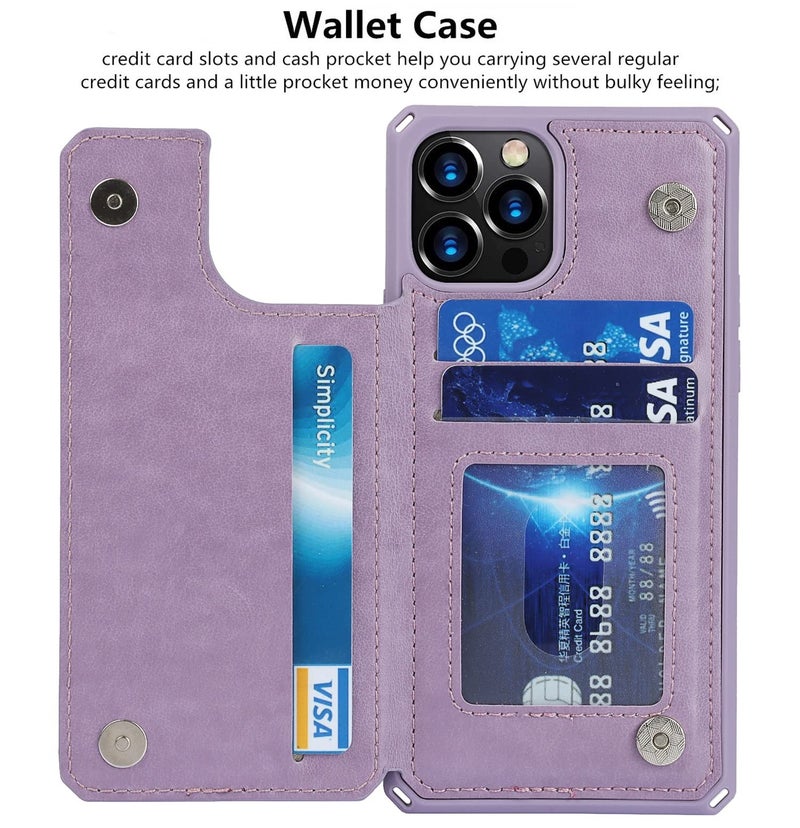 iCoverCase Compatible with iPhone 12 Pro Max Wallet Phone Case with Card Holder for Women, RFID Blocking Embossed PU Leather Wrist Strap Case 6.7 Inch (Heart Purple) - Image 5