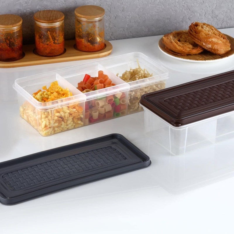 KBS Fridge Storage Container Boxes Organizer with Lid, Air Tight 3 Partition Plastic Storage Box For Vegetable, Grocery, Dry Fruits, Microwave Safe Container For Kitchen Accessories (Pack of 2) - Image 2