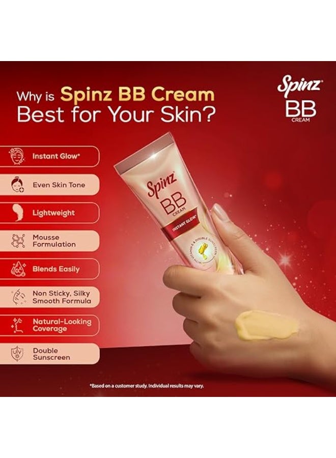 سبينز كريم BB من Spinz | إشراقة فورية، لون بشرة متجانس وتغطية طبيعية | تركيبة موس خفيفة الوزن وغير لزجة | مع فيتامين E وحماية مزدوجة من أشعة الشمس (29 جم × 2) - Image 4
