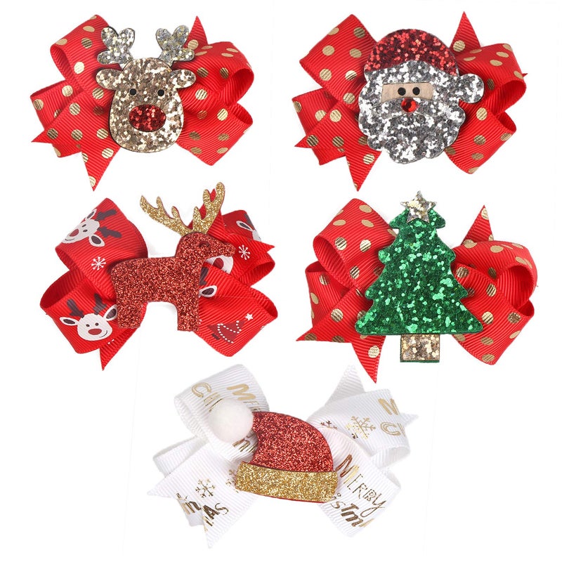 BPNHNA 5 Pcs Christmas Sequins Alligator Clips Girls Hair Clips Bows Barrettes Hair AccessoriesInclude SantaChristmas Tree and Cap Elk Styles