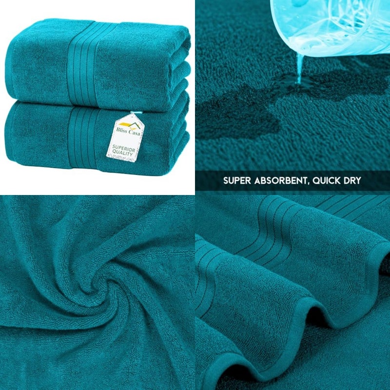 Luxurious Jumbo Bath Sheet 35 x 70 Inch 2 Pack - 550 GSM 100% Cotton 20/D Highly Absorbent and Quick Dry Hotel Bath Sheet Set (Navy - Image 1