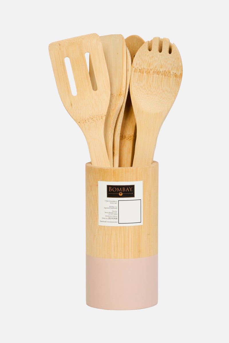 Bombay 6 Pieces Bamboo Kitchen Cooking Utensils Set, Beige - Image 1