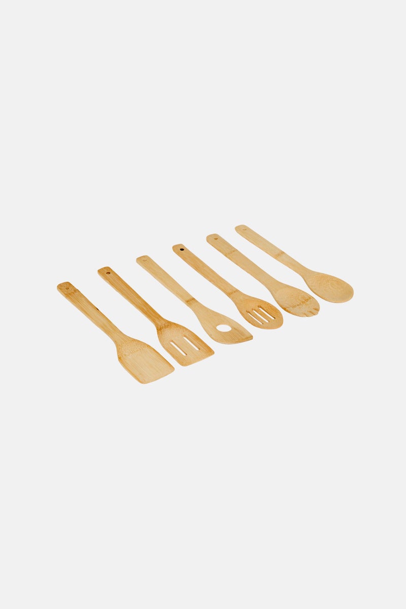 Bombay 6 Pieces Bamboo Kitchen Cooking Utensils Set, Beige - Image 2