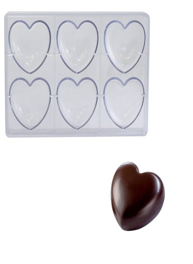 Martellato Polycarbonate Chocolate Mold, Heart 75mm x 70mm x 22mm Thick, 6 Cavities