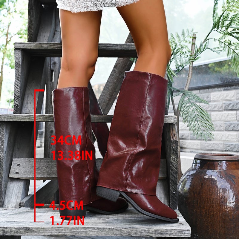 Pointed Toe Thick Heel Sleeve Trouser Boots 2025 Autum New Large Size Medium Heel High Boots For Women - Image 5