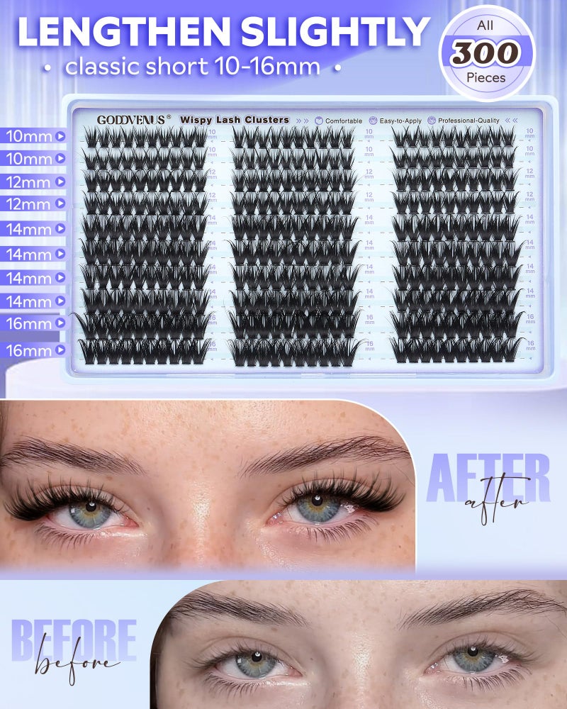 Goddvenus Wispy Lash Clusters Natural DIY Fairy Wet Eyelash Clusters 300 Pcs Cluster Eyelash Extensions Reusable Waterproof Individual Lash (10-16mm CC Curve) - Image 4
