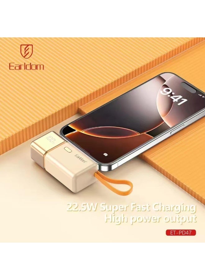 Earldom PD47 22.5W 2-in-1 Mini Power Bank 5000mAh, Fast Charging Portable Power Bank with Built-In Cable, Compact Gold Bar Design, Travel Friendly Battery Pack for Smartphones - Image 5