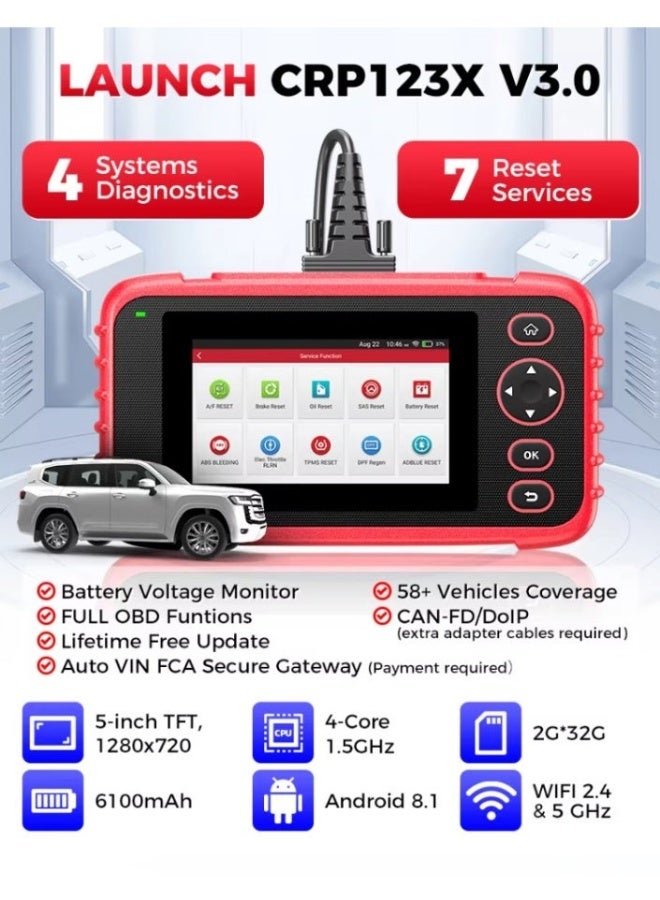 لانش ماسح كشف أخطاء OBD2 LAUNCH X431 CRP123X V3.0 إيليت، قارئ أكواد سيارات بـ 4 أنظمة مع 7 وظائف إعادة ضبط، بيانات مباشرة، مراقبة جهد البطارية، يدعم أكثر من 1000 مركبة من عام 1996 فما فوق - Image 2