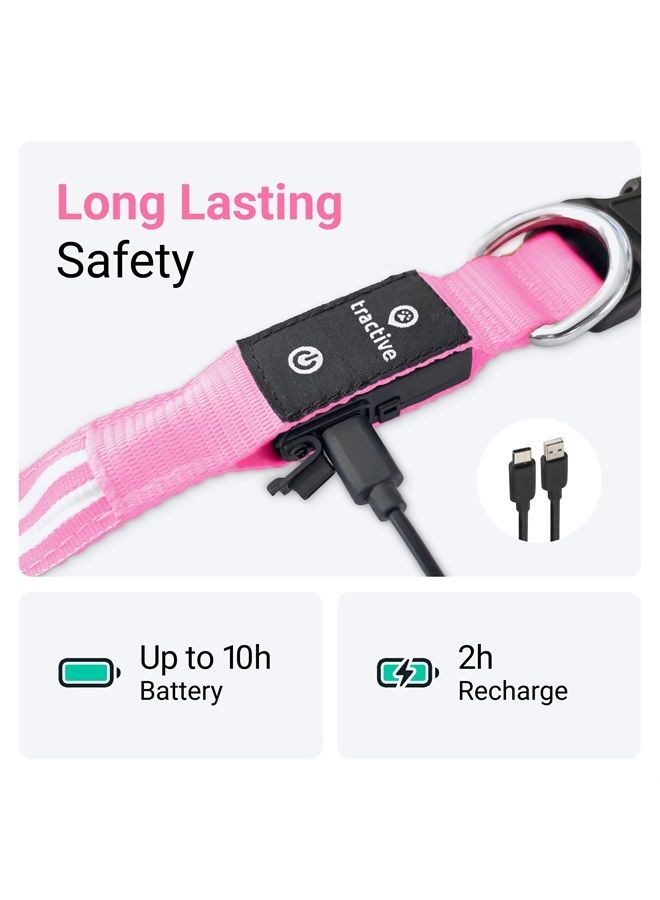 Tractive LED Light Up Dog Collar USB Rechargeable Waterproof (Pink) - Image 3