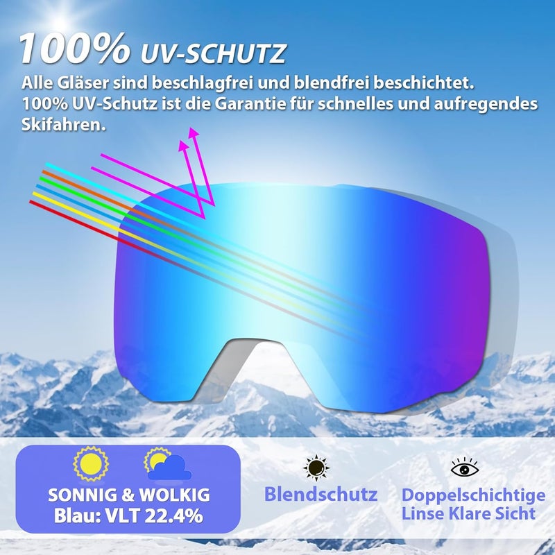 EXP VISION Ski/Snowboard Goggles for Men Women, OTG Snow Goggles Anti Fog UV Protection - Image 4