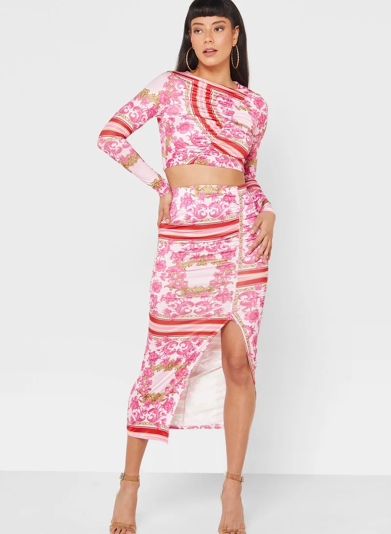 In the style Printed High Waist Midi Skirt