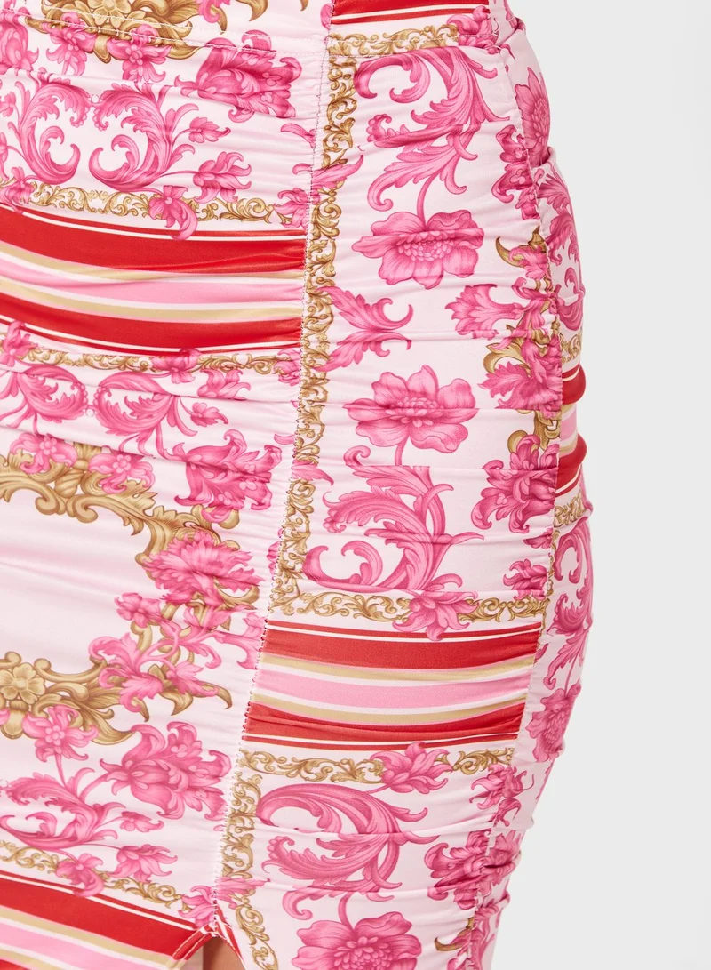 In the style Printed High Waist Midi Skirt