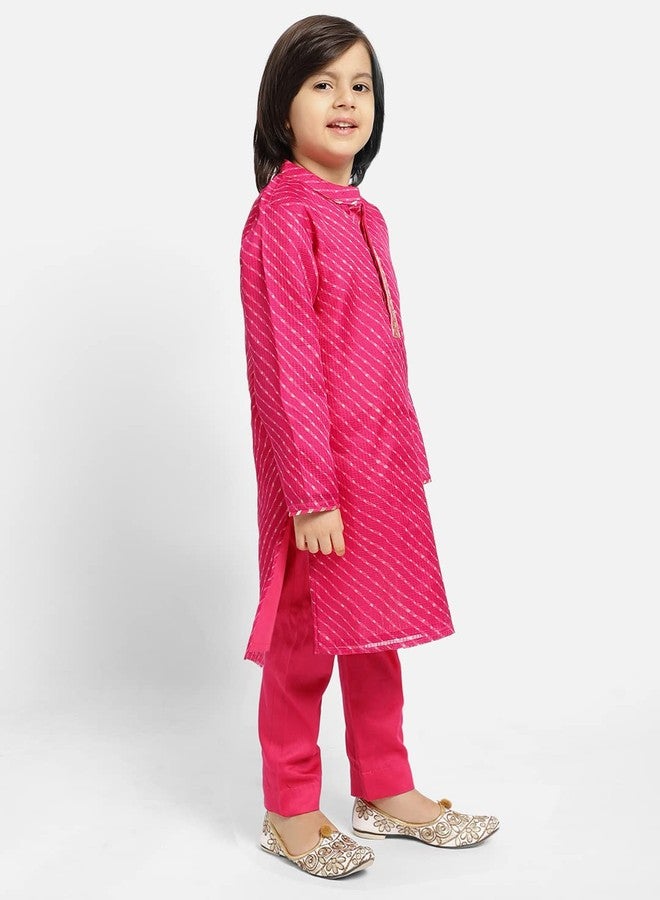 Piccolo, Printed Kurta Pyjama Set, Ethnic Wear, Full Sleeves Kurta and Pyjama/Pajama, Traditional Dress for Boys Kids (Color - Pink) - Image 2
