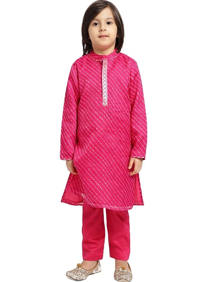 Piccolo, Printed Kurta Pyjama Set, Ethnic Wear, Full Sleeves Kurta and Pyjama/Pajama, Traditional Dress for Boys Kids (Color - Pink) - Image 1