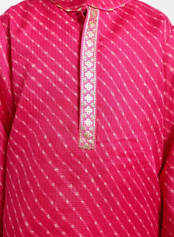 Piccolo, Printed Kurta Pyjama Set, Ethnic Wear, Full Sleeves Kurta and Pyjama/Pajama, Traditional Dress for Boys Kids (Color - Pink) - Image 5