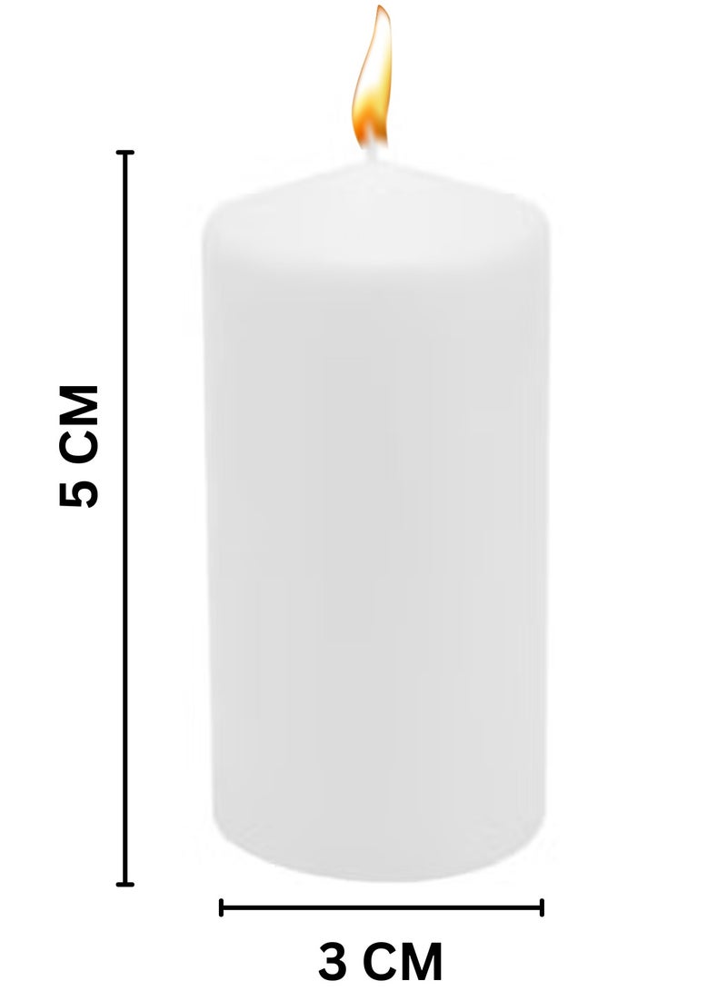 Fine Productions Premium Quality Unscented White Pillar Cotton Candles 5cm x 3cm Long Burning Hours, Decorative, SPA Dripless Clean Burning Smokeless Dinner Candle Dripless Decorative Candles for Wedding, Party, Birthday & Home Decor Set of 10 - Image 2