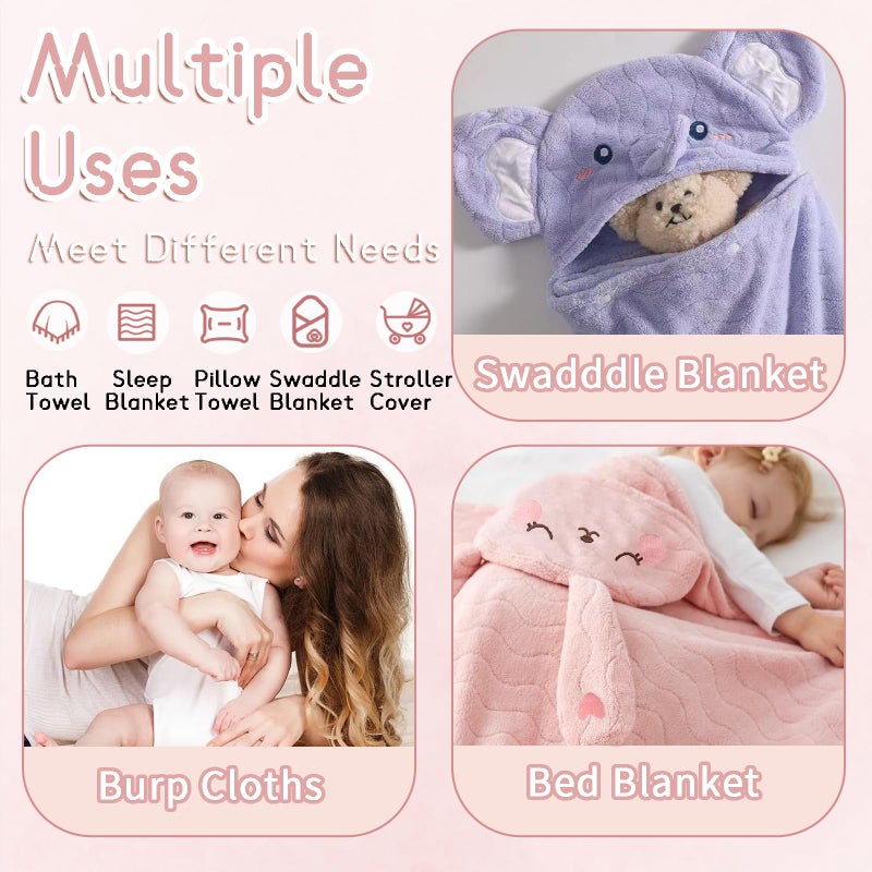 FOINEMYED 2 Pack Hooded Towels for Toddlers - Thick 55" x 27.5" Baby Bath Towel Set for Girls and Boys - Super Absorbent, Age 1-5, Elephant & Rabbit - Image 5