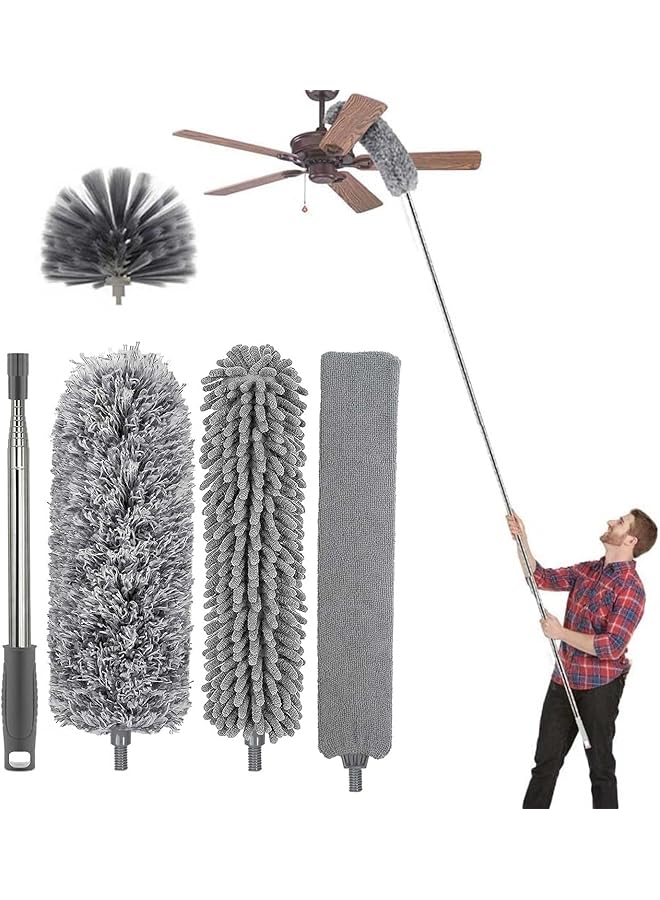 promass Microfiber Feather Duster Extendable Duster with Extra Long Extension Pole,Microfiber Replacement Heads Extendable Dusters,Bendable Head,for Cleaning Ceiling Fan,Ceiling,Blinds,Furniture (5PCS) - Image 1