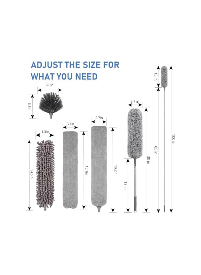 promass Microfiber Feather Duster Extendable Duster with Extra Long Extension Pole,Microfiber Replacement Heads Extendable Dusters,Bendable Head,for Cleaning Ceiling Fan,Ceiling,Blinds,Furniture (5PCS) - Image 3