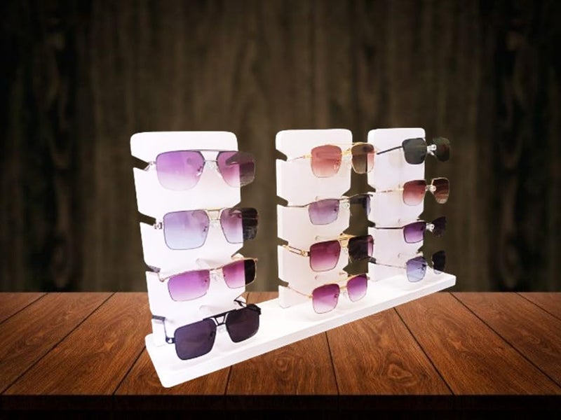 MD Style Sunglasses Holder Table Top Display Stand / Sunglasses Table Top Stand Organizer for Shop, Home, Office, Showroom (3 Base - 12 Pairs) - Image 3