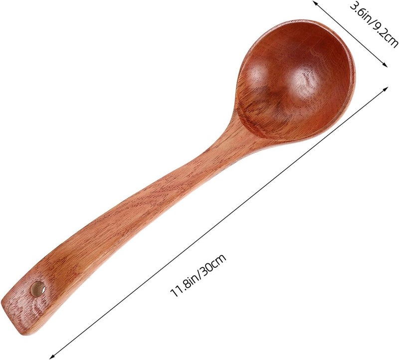 CHILDWEET Wooden Soup Ladle and Serving Spoon, 30x9.2cm Nanmu Wood, Asian Kitchen Cooking Utensil for Soup, Sauce, and Hot Pot, Sturdy Natural Wooden Kitchen Tool for Home Cooking - Image 2