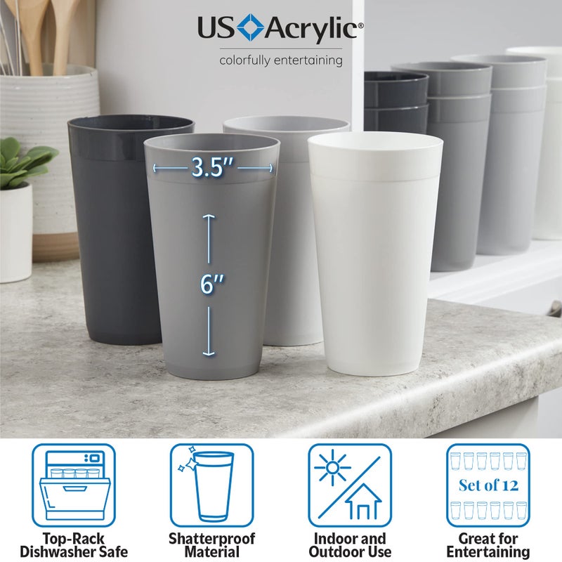 US Acrylic Newport 20 ounce Unbreakable Plastic Stackable Water Tumblers in Grey Stone | Set of 12 Drinking Cups | Reusable  BPA-free  Made in the USA  Top-rack Dishwasher and Microwave Safe - Image 3