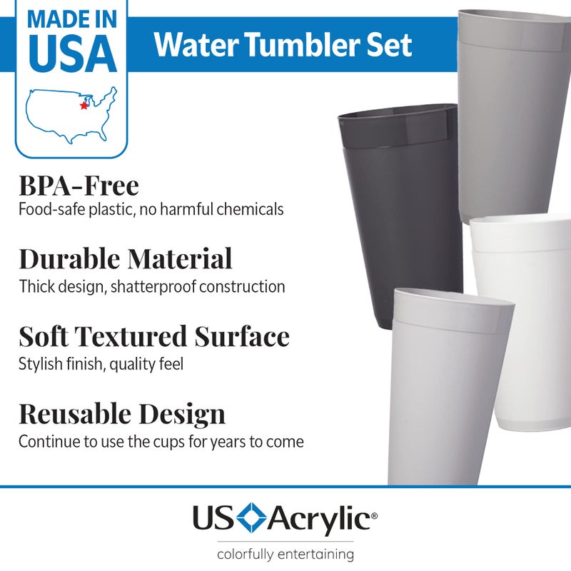 US Acrylic Newport 20 ounce Unbreakable Plastic Stackable Water Tumblers in Grey Stone | Set of 12 Drinking Cups | Reusable  BPA-free  Made in the USA  Top-rack Dishwasher and Microwave Safe - Image 2