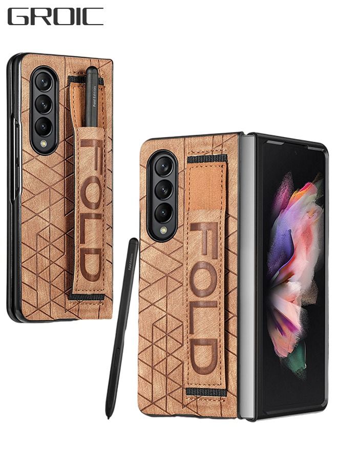GROIC Compatible with Samsung Galaxy Z Fold 4 7.6" Case, PU Leather Flip Folio Case with Elastic Telescopic Wrist Strap Kickstand, Phone Cover with S Pen Holder Shockproof Case - Image 1