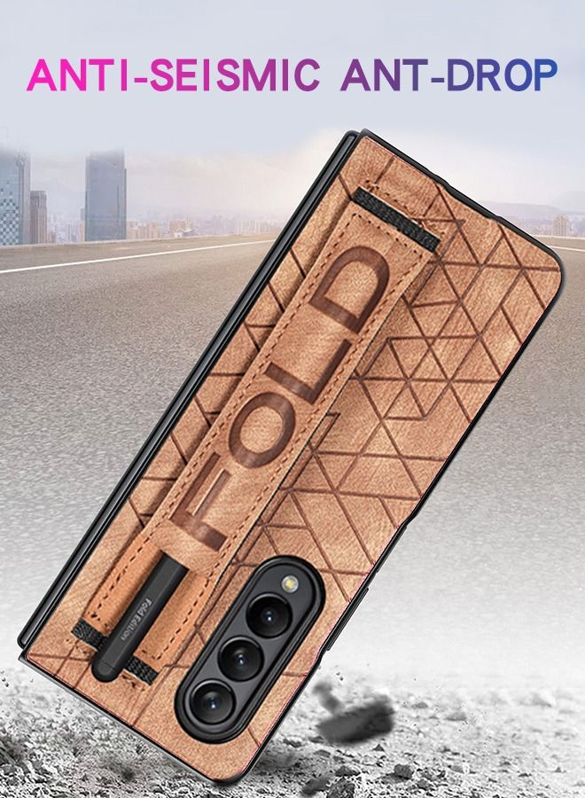 GROIC Compatible with Samsung Galaxy Z Fold 4 7.6" Case, PU Leather Flip Folio Case with Elastic Telescopic Wrist Strap Kickstand, Phone Cover with S Pen Holder Shockproof Case - Image 2