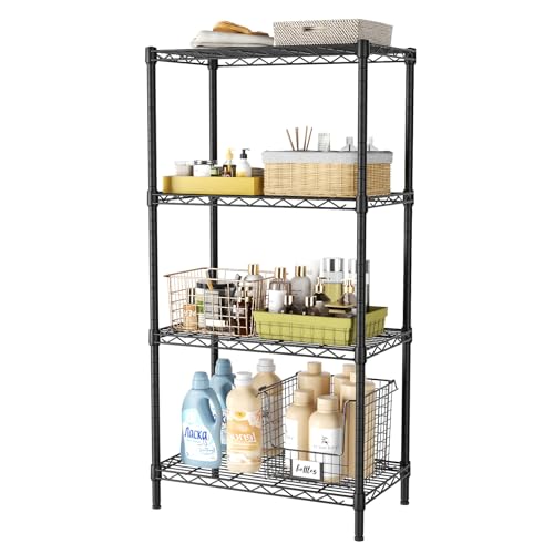 Golpart 4 Tier Adjustable Storage Shelves,Heavy Duty Metal Utility Shelf 600LBS Capacity,Wire Shelving Unit Organizer Rack for Home Kitchen Office BathroomM Pantry Room 12" D x 22" W x 44" H Black - Image 1