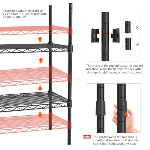 Golpart 4 Tier Adjustable Storage Shelves,Heavy Duty Metal Utility Shelf 600LBS Capacity,Wire Shelving Unit Organizer Rack for Home Kitchen Office BathroomM Pantry Room 12" D x 22" W x 44" H Black - Image 3
