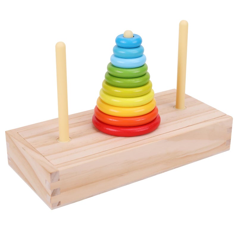 GEMEM Tower of HanoiWooden Towers of 10 Rings Puzzle with Storage Box Logic Puzzle Brain Teaser IntellectualSTEM Logical Game Travel Toy Family Game Column Blocks Kids 5 Years Gift - Image 3