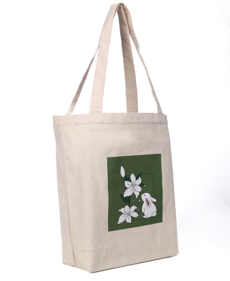 JUTEKA Canvas Tote Bag with Zip, College Bag for Girls, 100% Organic Cotton Tote Bag for Shopping, Travel & Beach bags for Women (Rabbit) - Image 3