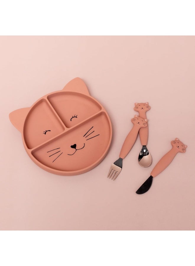 Trixie Baby Trixie Silicone And Stainless Steel Cutlery Set For Babies And Children, 3 Pieces , Fork, Spoon And Knife , Mrs. Cat - Image 2
