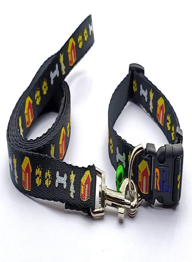 Pups&Pets طقم طوق وحزام ومقود من النايلون مطبوع عليه شكل مخلب/عظمة من Pups&Pets، مقاس 15 مم، مع مشبك سريع الفتح وقابل للتعديل، وحزام رقبة يسمح بالتهوية، مثالي للجراء والكلاب والقطط - أسود - Image 4