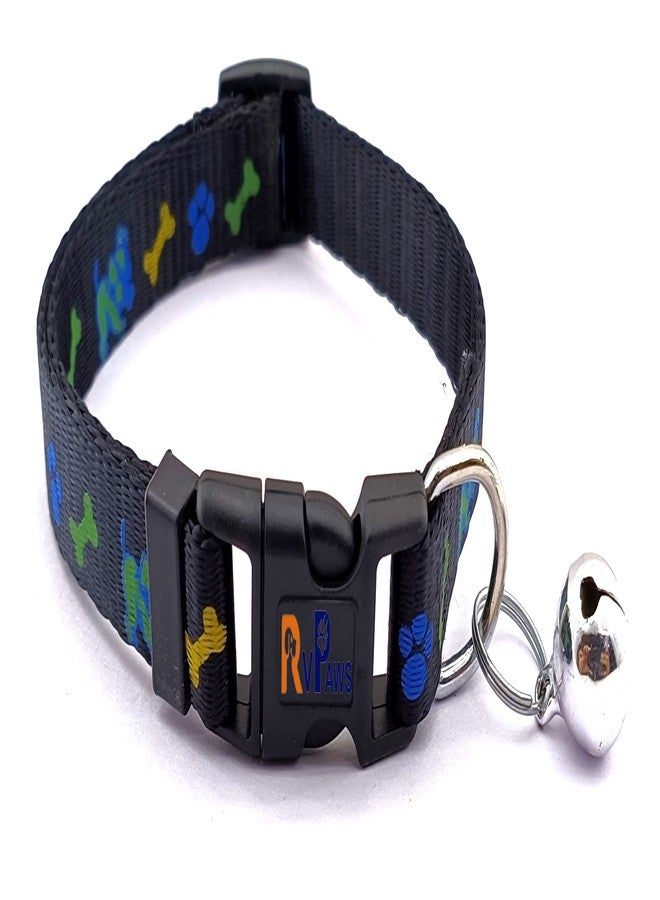 Pups&Pets طقم طوق وحزام ومقود من النايلون مطبوع عليه شكل مخلب/عظمة من Pups&Pets، مقاس 15 مم، مع مشبك سريع الفتح وقابل للتعديل، وحزام رقبة يسمح بالتهوية، مثالي للجراء والكلاب والقطط - أسود - Image 2