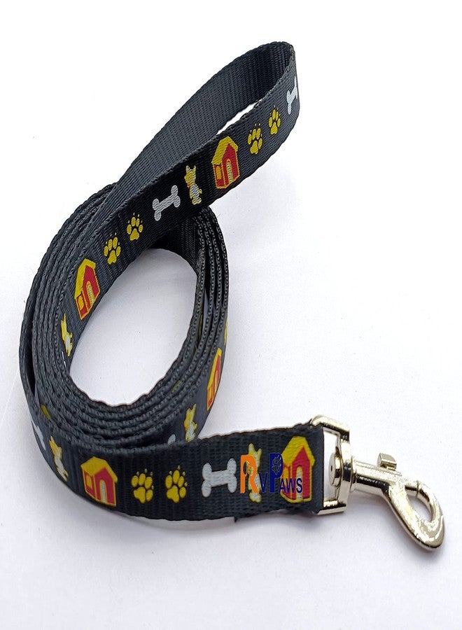 Pups&Pets طقم طوق وحزام ومقود من النايلون مطبوع عليه شكل مخلب/عظمة من Pups&Pets، مقاس 15 مم، مع مشبك سريع الفتح وقابل للتعديل، وحزام رقبة يسمح بالتهوية، مثالي للجراء والكلاب والقطط - أسود - Image 3