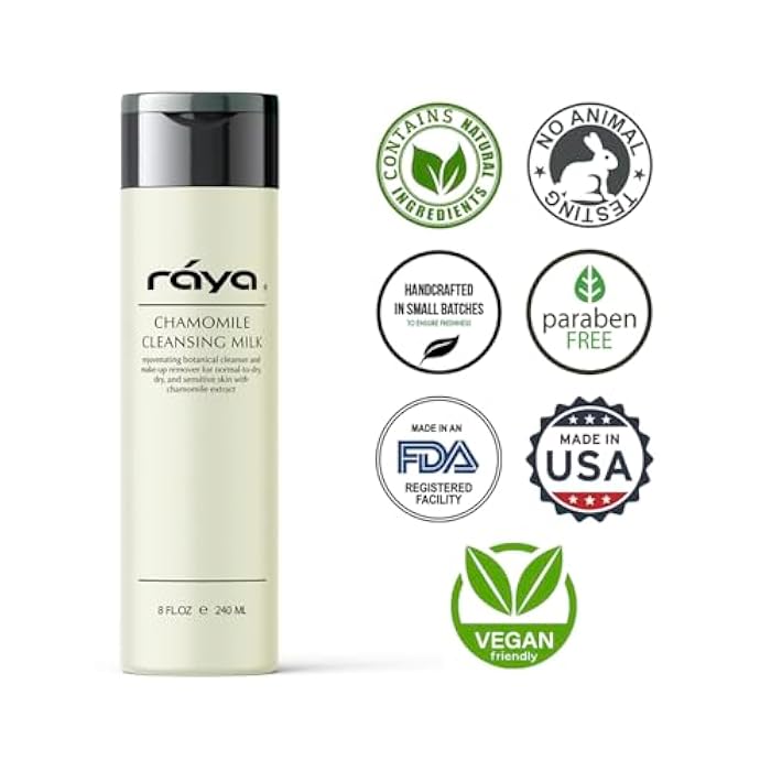 Raya Chamomile Facial Cleansing Milk 8 oz (152) | Gentle, Soap-Free Fluid Cleanser and Make-Up Removing Lotion for Dry and Sensitive Skin | Helps Calm Irritations and Refine Pores - Image 4