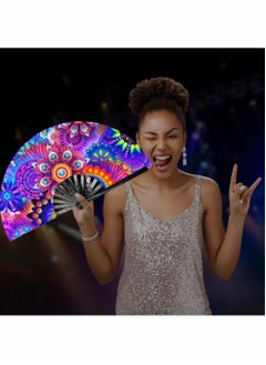 Excefore Rave Fan  Pride Fan and Festival Fan Large Folding Fan for Raves EDM Burlesque Pride Outfits for Women Men Festival Accessories Clack Fan Hand Fan  - Image 1