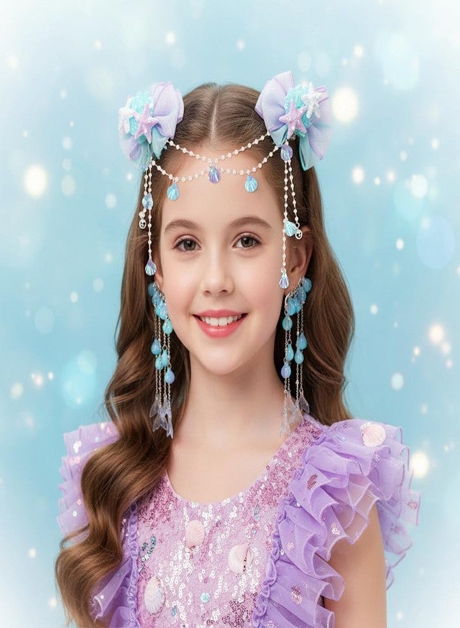 MAYCREATE® Mermaid Accessories for Girls Bow Hair Clips Tassel Sequins Ear Cuffs Seashell Face Gems Party Princess Costume Jewelry Kit Little Mermaid Cosplay Accessories for Girls - Image 5