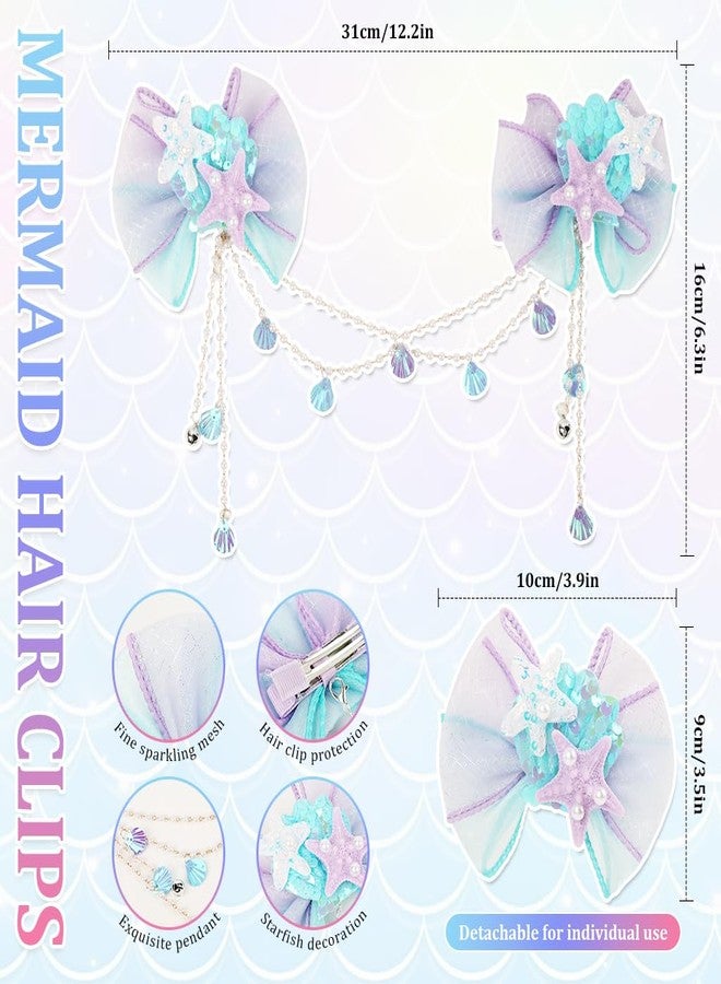 MAYCREATE® Mermaid Accessories for Girls Bow Hair Clips Tassel Sequins Ear Cuffs Seashell Face Gems Party Princess Costume Jewelry Kit Little Mermaid Cosplay Accessories for Girls - Image 2