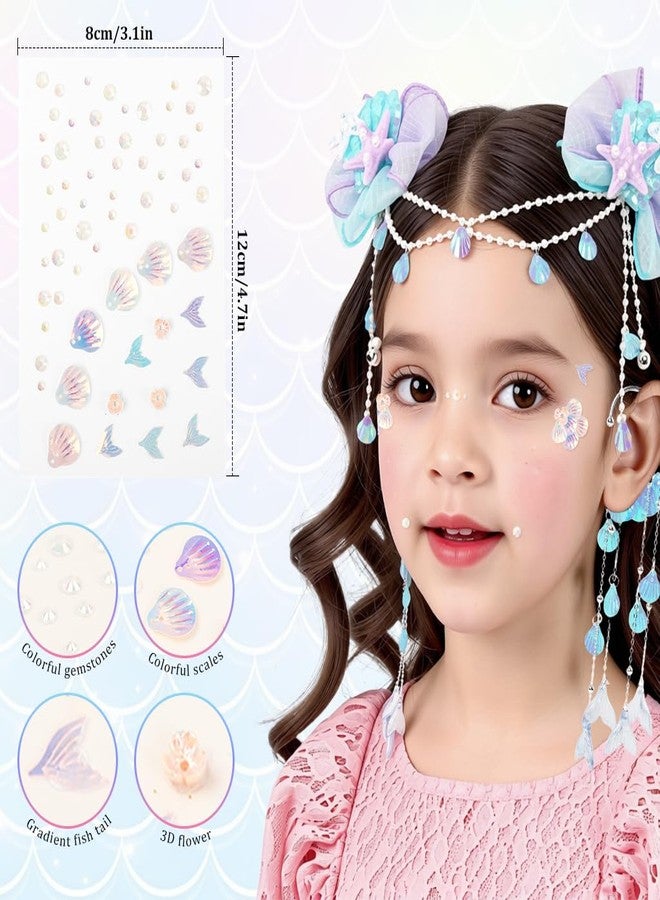 MAYCREATE® Mermaid Accessories for Girls Bow Hair Clips Tassel Sequins Ear Cuffs Seashell Face Gems Party Princess Costume Jewelry Kit Little Mermaid Cosplay Accessories for Girls - Image 4